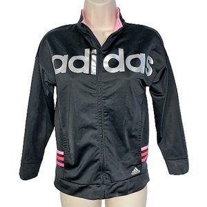 Girls M 10/12 ADIDAS Black Pink Silver LOGO Jacket